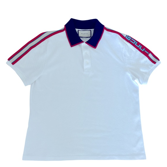 Gucci Other - Gucci Men White Polo Shirt with Navy Collar and Striped Trim XL